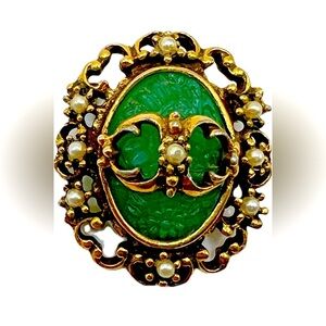 Judy Lee 1960's "Spanish Moss" Brooch Victorian Revival Art Glass Faux Pearl